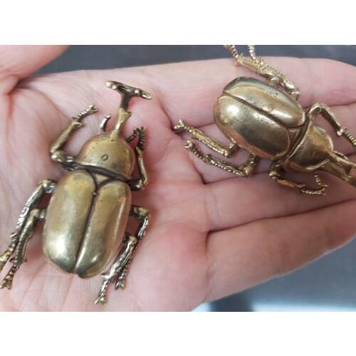 2pieces Beetle bronze statue copper ORNAMENT solid brass uang; unicorn beetle funny Pendant lovely teaching toys Active Restock