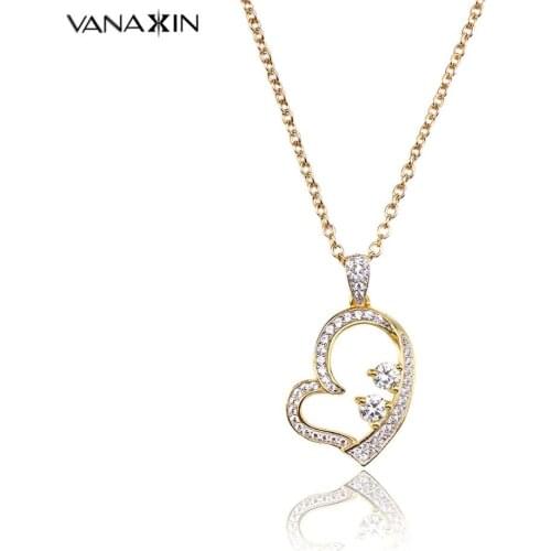 VANAXIN 925 Sterling Silver Necklace Heart-shaped Chain Simple CZ Crystal for Women Wedding Jewelry Thanksgiving Gift 60cm chain