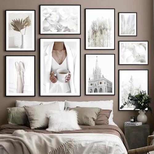 Church Palm Vase Dried Reed Flower Girl Wall Art Canvas Painting Nordic Posters And Prints Wall Pictures For Living Room Decor