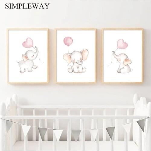 Nursery Wall Art Children Poster Elephant Balloon Print Canvas Painting Nordic Kids Decoration Picture Baby Girl Bedroom Decor