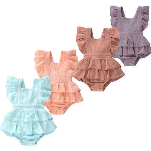 0-4 Years Baby Girl Jumpsuit Newborn Summer Solid Color Romper Kids Baby Girl Birthday Party Halloween Costume Baby Girl Clothes