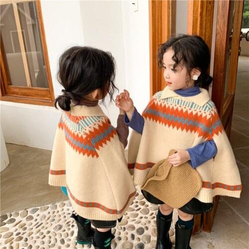 Children Cute Sweater Autumn Winter vintage Girls Fashion Thick Sleeveless Sweaters Kids Vintage Knitted Sweaters Kids Cloak