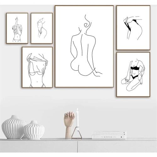 Naked Nude Woman Line Drawing Print Sexy Female Body Canvas Poster Painting Abstract Wall Art Pictures Living Room Home Decor