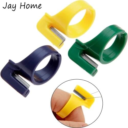3Pcs Finger Knife Ring Plastic Quilting Thread Cutter Thimble Sewing Accessories Finger Ring with Blade Yarn Thread Cutting Tool