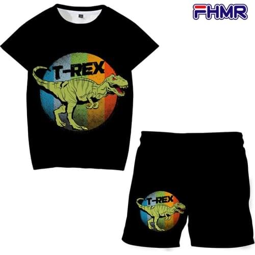 4-14 Years Kids Boys Clothes Boy Summer Clothing Sets Dinosaur Short Sleeves Print Tops T Shirt+Shorts Suits Children Clothing