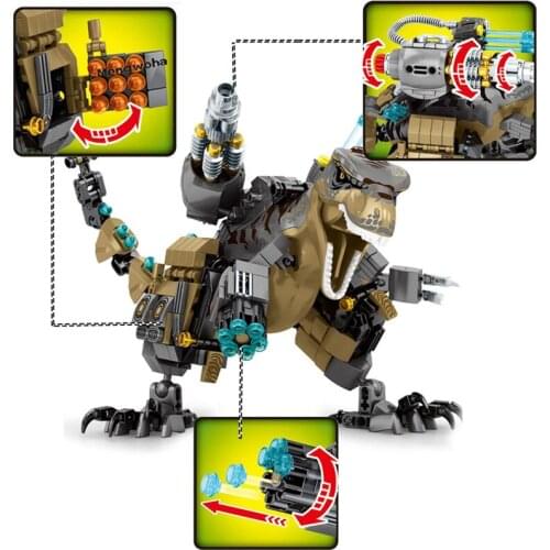 Mengwoha Jurassic Reload Tyrannosaurus Rex Building Blocks Dinosaur World with Car Figures Bricks Toys For Children