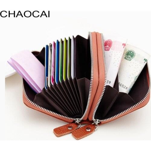Double Zipper Genuine Leather Short Women Wallets female small Business Card Holder Wallet Cowhide Coin Purse Clutch Bag
