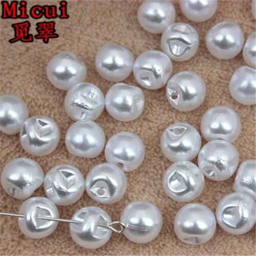 Micui 50PCS 10 mm Pearl Buttons Sew on Rhinestone Button Decorative Round Button Plastic Pearl Appliques for Clothes MC388