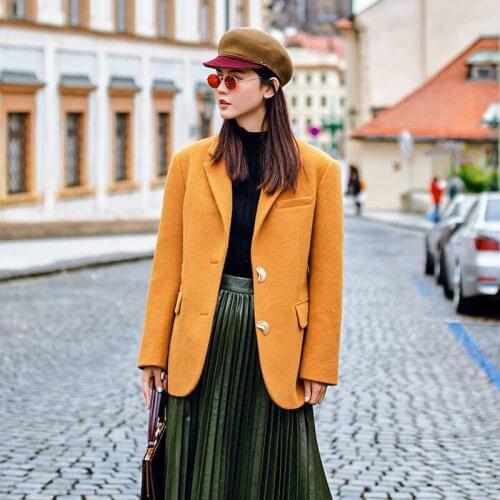 Fashion brand wool blazers coat 2020 spring two buttons blazer female fashion yellow woolen jacket outwear wq1107 dropship
