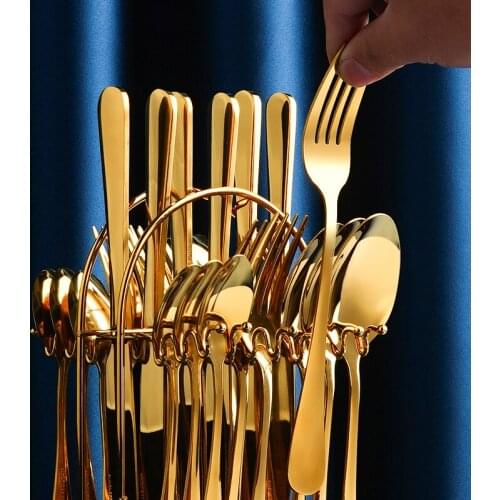 24Pc/set Gold Dinnerware Set Knife Fork Spoon Silverware Set Stainless Steel Tableware Set Safe Cutlery Set Kitchen Accessories
