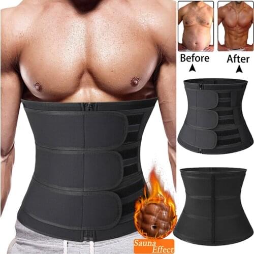 Men Neoprene Body Shaper Sauna Workout Waist Trainer Trimmer Belt for Weight Loss Sweat Belly Belt with Double Straps Shapewear