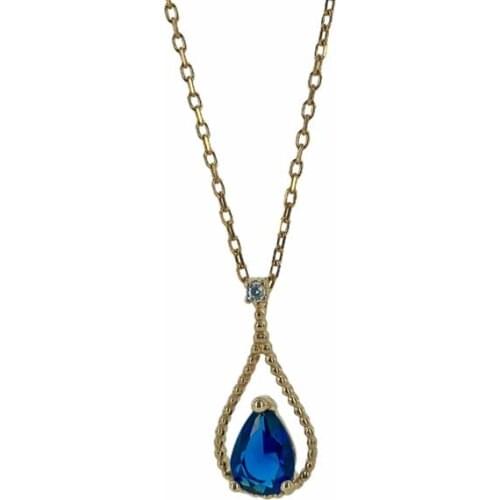 Tiny Drop Sapphire Stone Diamond Model 925 Silver Necklace