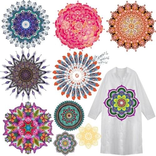 Mandala Flower Patches Art Thermal Stickers on Clothes Fabric Iron-on Transfers for Clothing Thermoadhesive Patch Diy Applique