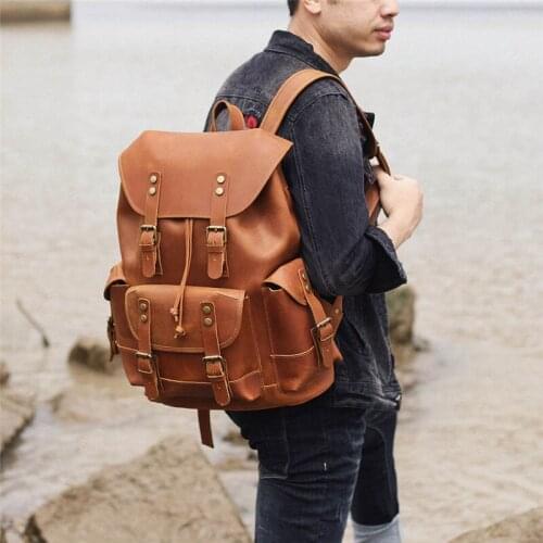 Retro simple mens genuine leather shoulder bag first layer cowhide motorcycle daily large capacity travel bag computer bag