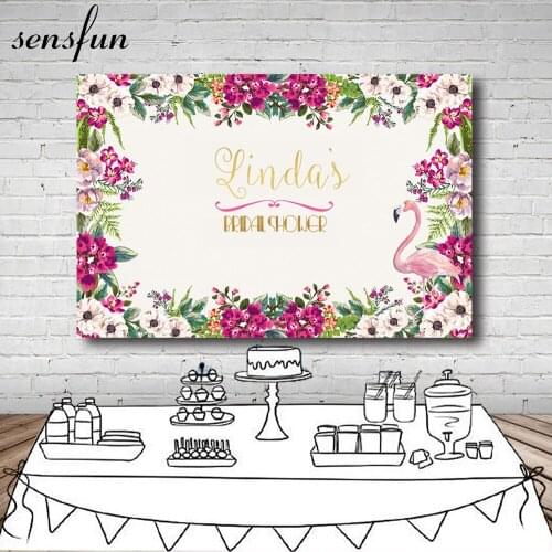 Romantic Flowers Bridal Shower Backdrop Pink Flamingo Girls Birthday Party Backgrounds For Photo Studio 7x5FT Vinyl