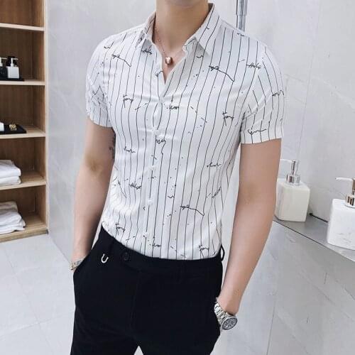 Striped Mens Social Shirts Slim Fit All Match Streetwear Blouse Homme 4XL Man Work Shirt Men Summer 2020 New Short Sleeve
