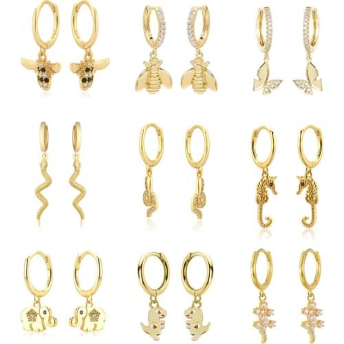 LOOXI Silver Gold Color Bee Animal Pendant Drop Earring Women Fashion Jewelry for Party Crystal Zircon Rock Punk Wedding Creole