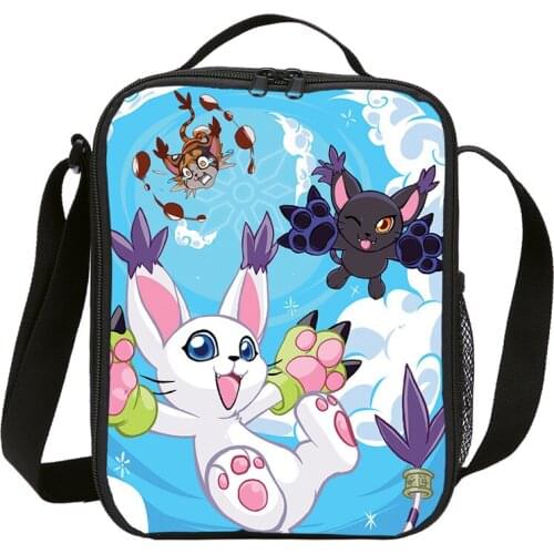 3D Cartoon Printing Boy Girl Lunch Bags Primary Handbags Kids Digimon Adventure Digital Monster Thermal Lunch Box Food Container