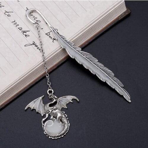 Glow In The Dark Luminous Book Marker Creative Feather Dragon Bookmark Label School Office Stationery