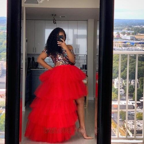 Sequined Top and Tutu Long Skirt Hi-lo Tiered Party Wear Custom Made Zipper Back Top and Skirts