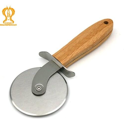 SHANGPEIXUAN Pizza Wheel Cutter Rotating Pizza Slicer Cutter Stainless Steel Pizza Wheel Knife With Non-Slip Wooden Handle