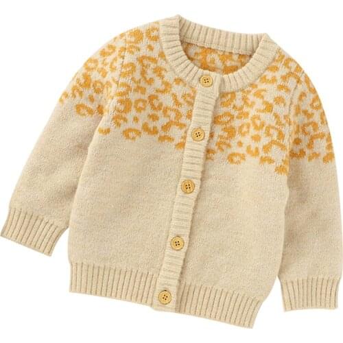 Kids Cardigan Sweaters Leopard Stitching Autumn Winter Toddler Baby Girl Knitting Clothes Newborn Baby Girls Knitting Cardigan