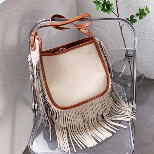 PU Leather Women Designer Handbag 2021 Shoppers Purses Girls Fashion Casual Khaki Large Capacity Tassel Bucket Bag Shoulder Bags
