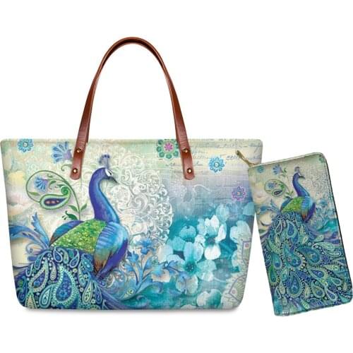 FORUDESIGNS Women Shoulder Bag Large Capacity Handbag Tote Bags Purses Peacock Print Ladies Zippered Work Bag Shopping Bag