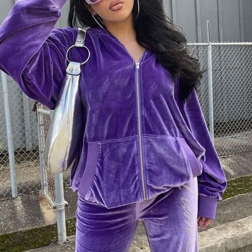Women Velvet Zip Up Hoodies Y2K Harajuku Streetwear Casual Tracksuit Autumn Long Sleeve Loose Sweatshirt Oversized Sporty Coat