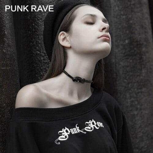 PUNK RAVE Girls Punk Style Hand-woven Necklaces Personalized Stylish Cowhide Buckles Women Accessory