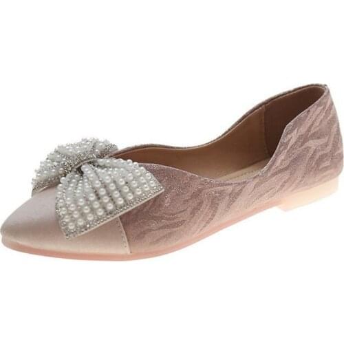 Womens shoes 2021 new fashion pearl bow lady shoes soft soles comfortable anti-slip sexy pointed flat shoes