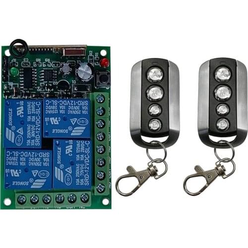 433Mhz Remote Control Switch for Light,Door, Garage Universal Remote DC12V 24V 4CH Relay Radio Receiver and Remote Controller