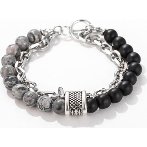 Natural Map Stone Mens Beaded Bracelet Homme Women Classic Stainless Steel Bracelets Male Jewelry Tiger Eye Bracelet