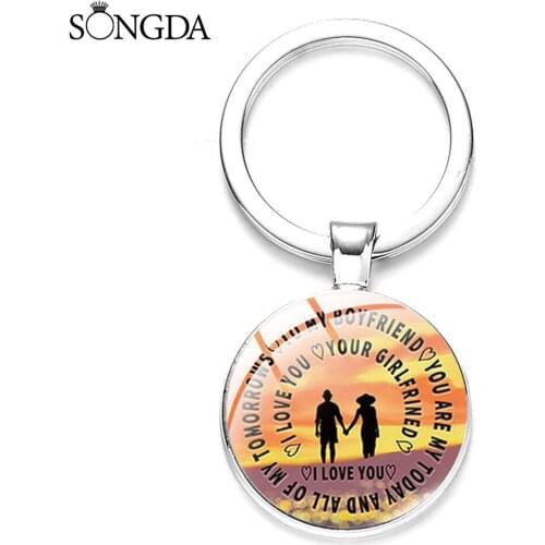I Love You Pattern Keychain Boyfriend Girlfriend Art Photo Dome Glass Car Key Chain Metal Holder Ring For Lovers Gifts Jewelry