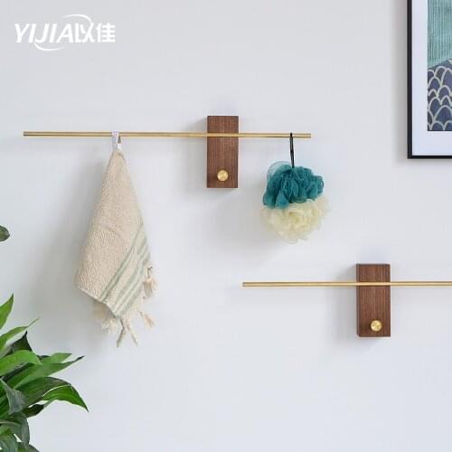 Environmental protection hotel apartment bathroom solid wood free punch creative towel hanging rod brass removable towel rack