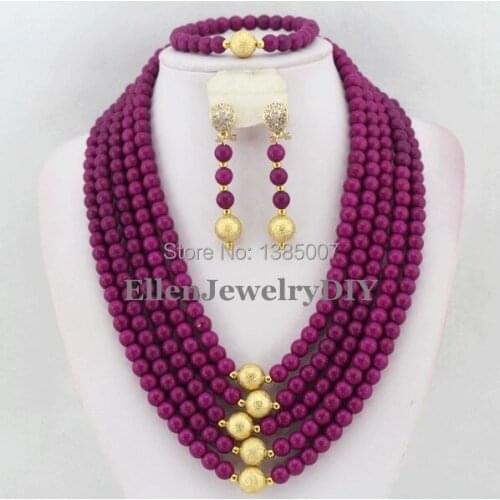 Purple African Jewelry Set Nigerian African Wedding Beads Jewelry Set Beads Necklace Set W6742