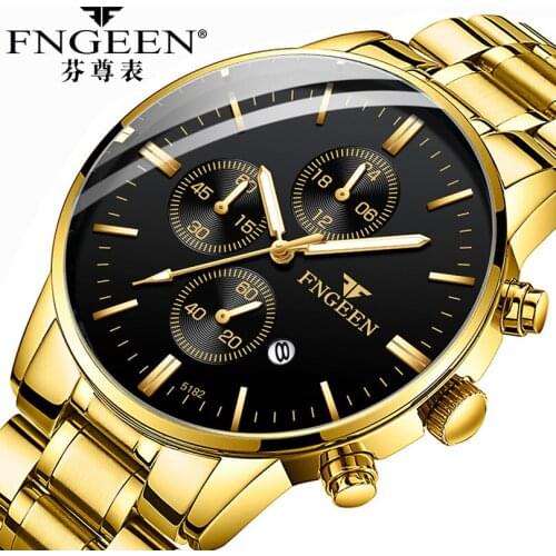 FNGEEN Mens Watch With Calendar Luminous Waterproof Mens Quartz Watch Multicolor Choice Couple Watch Clock Monte Homme 2020
