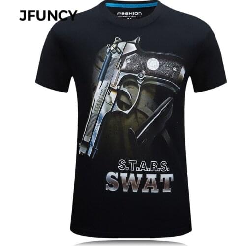 JFUNCY 3D Firearms Print Tshirt Men Graphic T Shirt Summer Plus Size Streetwear Male Tee Top Cotton Casual Man Clothing
