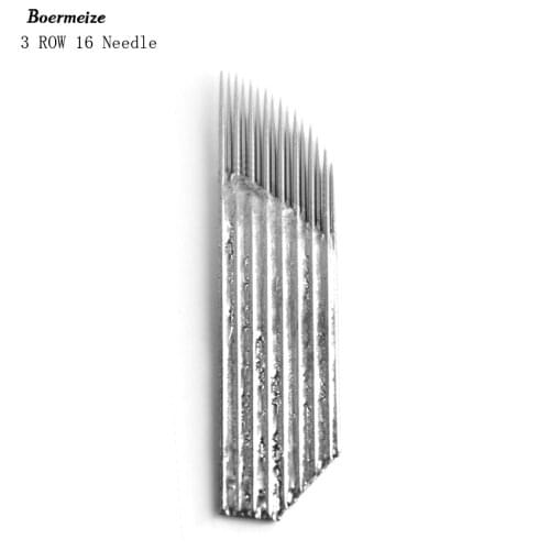 Microblading Needles 50Pcs 3 Row 16 Needle Permanent Makeup Eyebrow Tattoo Blade for 3D Embroidery Manual Tattoo Eyebrow Pen