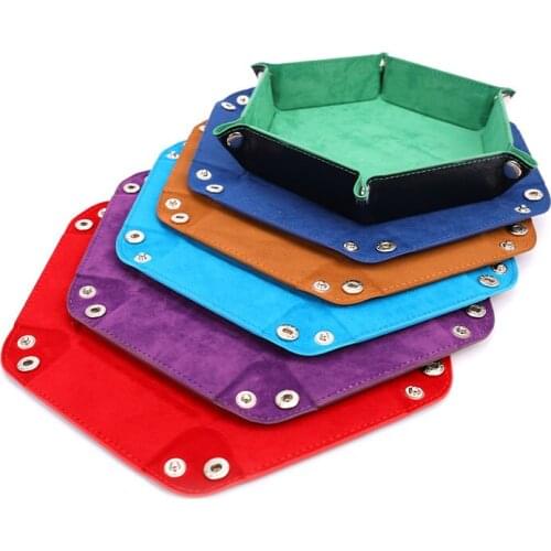 PU Leather Folding Hexagon Square Tray Dice Game Foldable Dice Tray Box 6 Colors