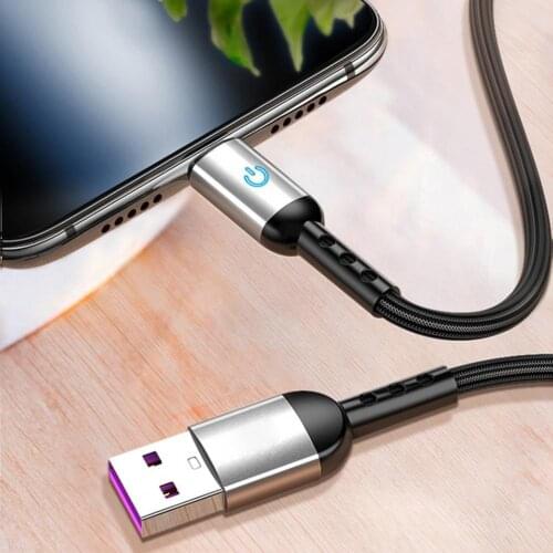 The data cable is suitable for 5A Apple iPhone data cable smart lighted iPhone mobile phone fast braided charging cable