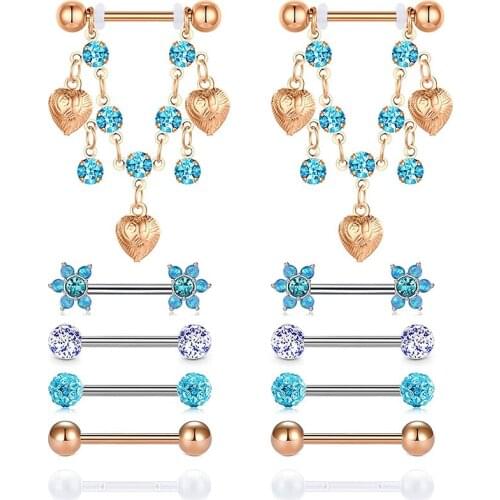 14G Nipple Rings Stainless Steel Nipplerings CZ Heart Tongue Barbell Rings Retainer Body Piercing Jewelry for Women 6-7 Pairs