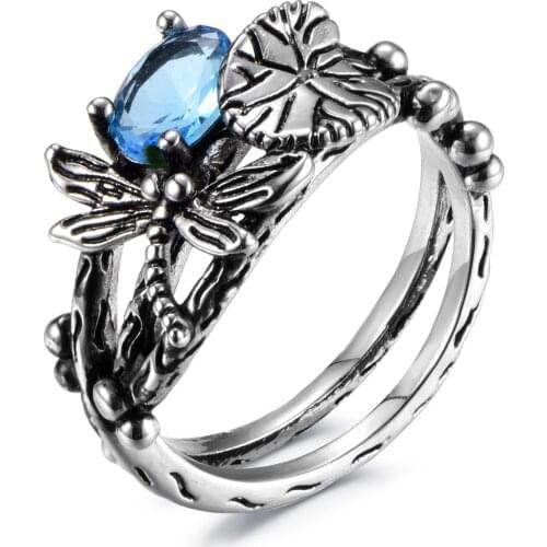Lotus Ring Vintage Thai Silver Set Topa Stone Ring for Women Gemstone Ring