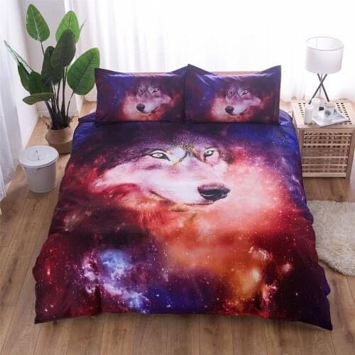 3D Bedding Set Wolf Starry Sky Duvet Cover With Pillowcases Wolf Eye Skull Bed Set 2pcs/3pcs Art Print Bedclothes Queen Size40