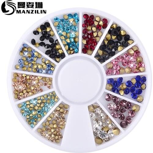 Colorful 2MM 3MM Sharp Crystal Wheel Nail Stickers Decoration 3D DIY Nail Art Glitter Jewelry Rhinestones Manicure tools