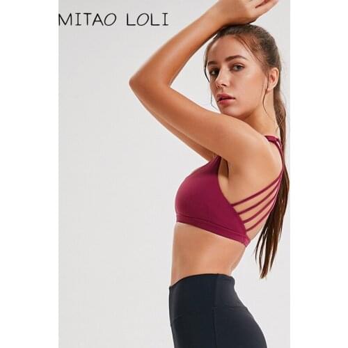 MITAO LOLI Shockproof Cross Straps Running Gym Sport Bras Top Women Widen Hem Push Up Workout Fitness Yoga Crop Tops Brassiere