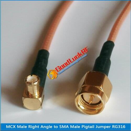 MCX Male Right Angle 90 Degree To RP-SMA RP SMA Female Bulkhead Mount Nut Plug RG316 Pigtail Jumper Cable Low Loss