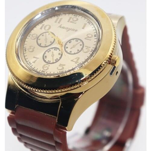 2020 Fashion Luxury Gold Quartz Watches Men Windproof Flameless Cigar Lighter USB Charging Lighter Watches Silicone Sport Watch