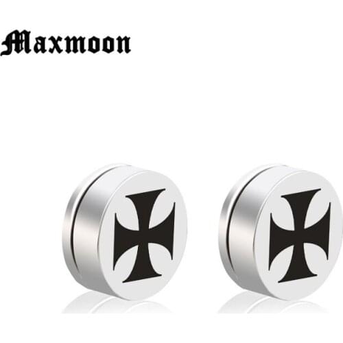 Maxmoon 2019 New Fashion No Hole No Piercing Cross Magnet Magnetic for Men Women no Hole Punk Stud Earrings for Women Male Boy