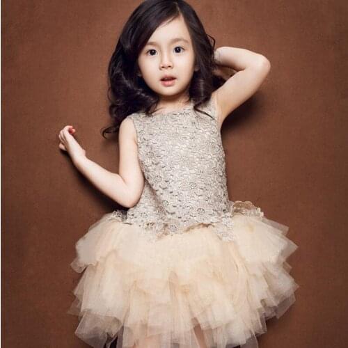 2020 Summer New Lace Dresses for Girl Kids Champagne Tulle Tutu Dress Fashion Children Clothes